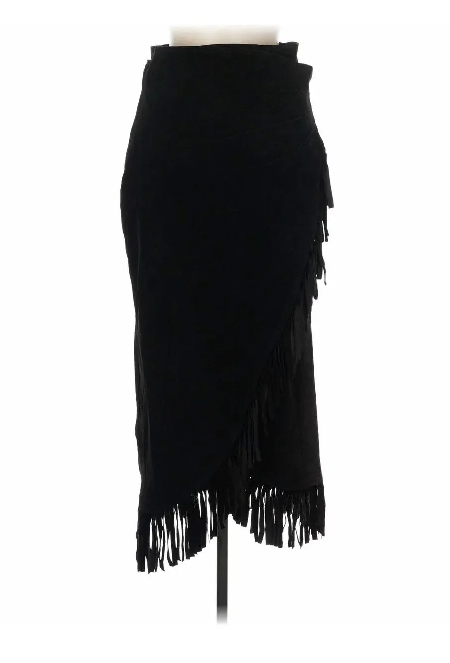 VTG Preston York Black Suede Leather Wrap Western Fringe Skirt M